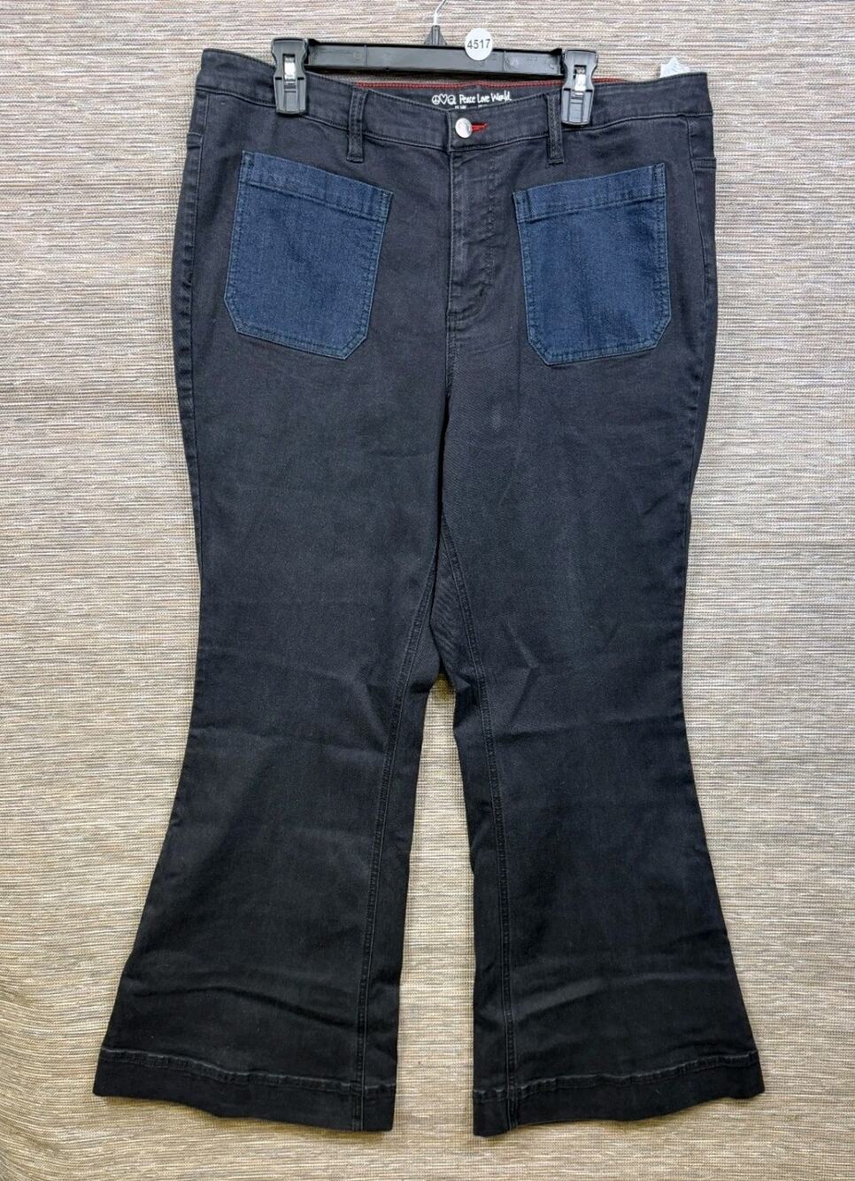 Peace Love World Regular Patch Pocket Flare Jeans Womens Size 18W Black NEW